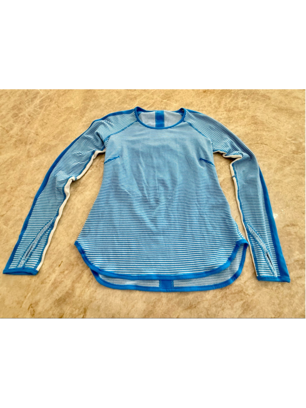Women's Lululemon RunderLong Sleeve Athletic Tee, Size M, Blue and White Striped